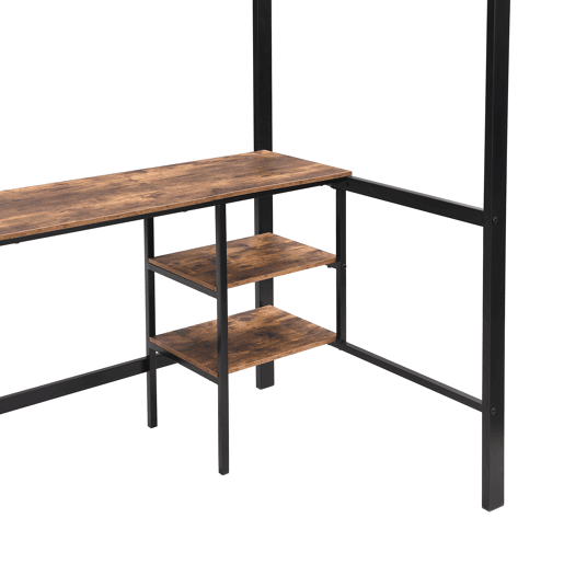 Beliche 90x200cm - Com mesa e estante, com escada de 4 degraus - Preto + cor madeira escura Beliche 90x200cm - Com mesa e estante, com escada de 4 degraus - Preto + cor madeira escura
