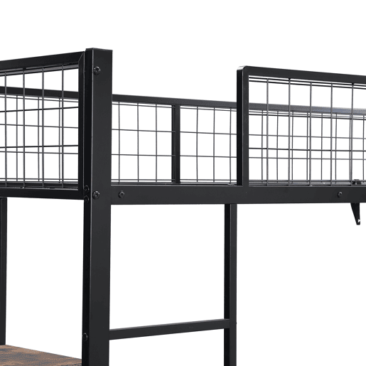 Beliche 90x200cm - Com mesa e estante, com escada de 4 degraus - Preto + cor madeira escura Beliche 90x200cm - Com mesa e estante, com escada de 4 degraus - Preto + cor madeira escura