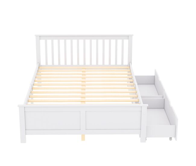 Cama doble de madera 140x200cm - con cajones de almacenamiento, estructura de pino - blanco