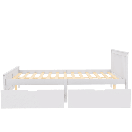 Cama de casal em madeira 140x200cm - com gavetas de arrumação, estrutura em pinho - Branco