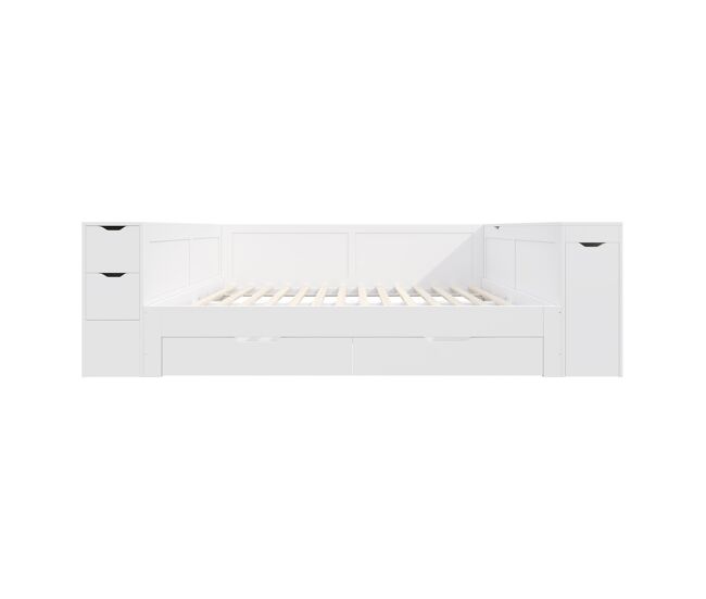 Cama infantil 140x200 - multifuncional con almacenamiento, cajones y estantes - blanco