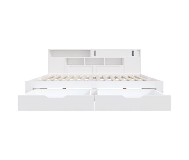 Cama individual 140x200 - cama multifuncional con cajones, estantes y almacenamiento - blanco