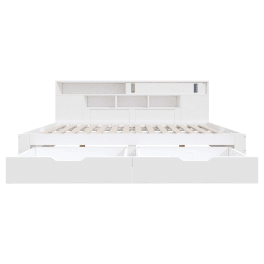 Cama individual 140x200 - cama multifuncional com gavetas, prateleiras e arrumação - Branco