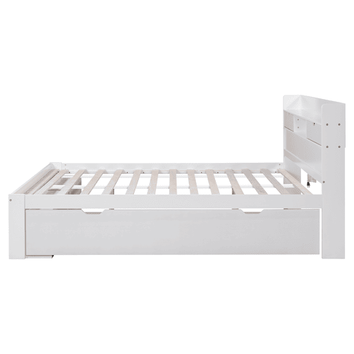 Cama de casal 140x200 - Multifuncional com USB, gavetas e armário, grande capacidade de arrumação - Branco Cama de casal 140x200 - Multifuncional com USB, gavetas e armário, grande capacidade de arrumação - Branco