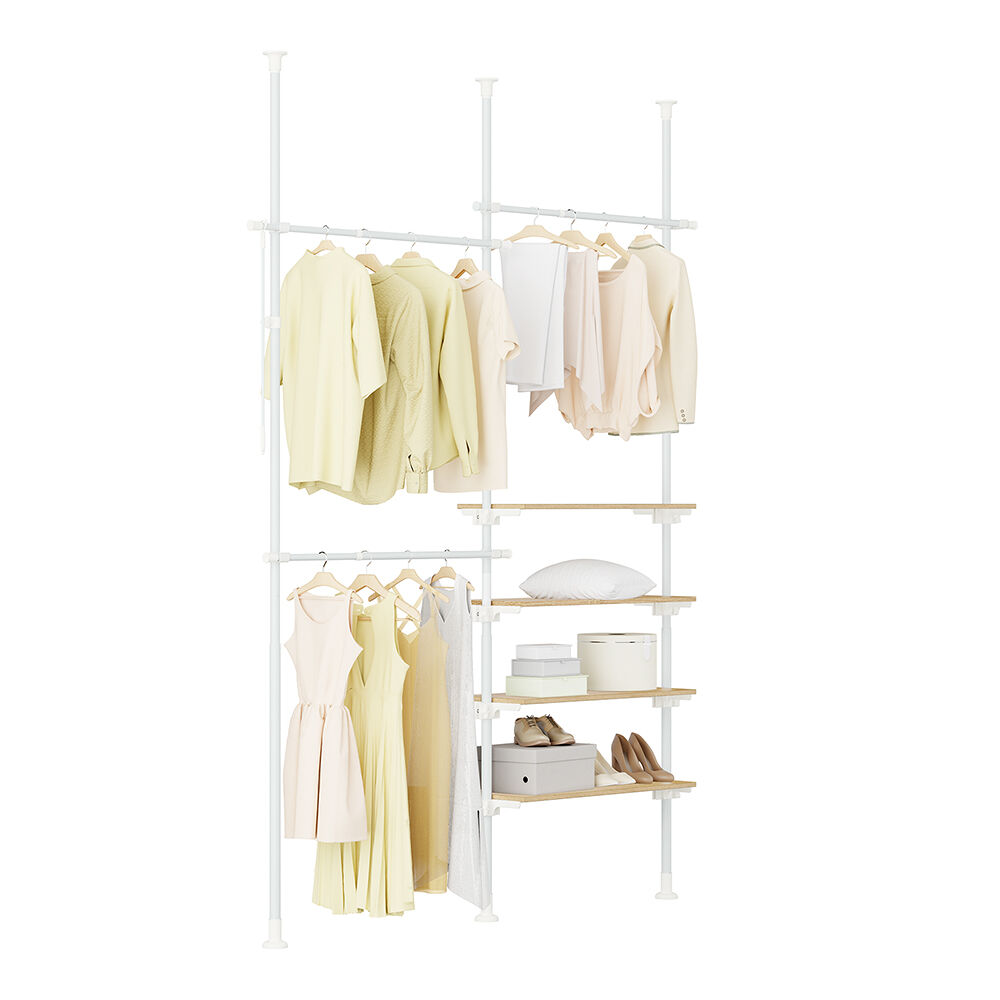 Sobuy perchero telescópico, resistente, armario abierto ajustable con estantes y barras, blanco, kls17-wn