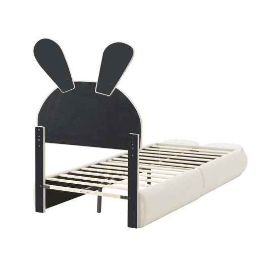 Cama individual 90x200 cm - com orelhas de coelho, luz quente regulável, dois bancos com arrumação - Bege