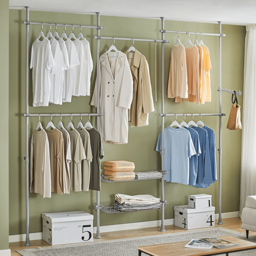 SoBuy Cabide Telescópico Resistente - Roupeiro Aberto Ajustável com Varões e Prateleiras para QuartoVestiário, Cinza, KLS04-II-HG