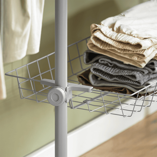 SoBuy Cabide Telescópico Resistente - Roupeiro Aberto Ajustável com Varões e Prateleiras para QuartoVestiário, Cinza, KLS04-II-HG