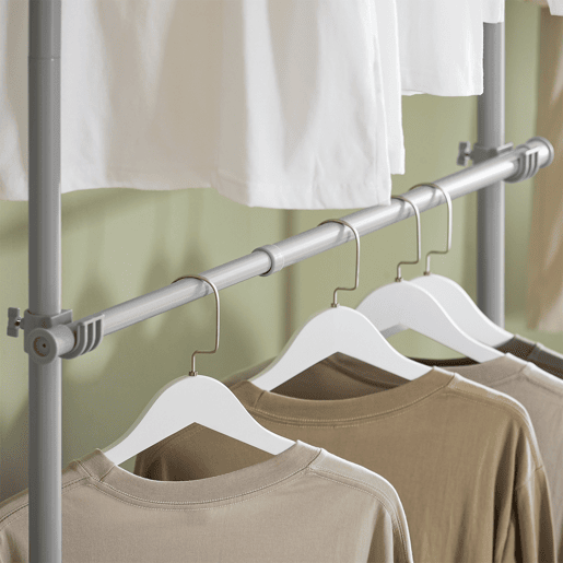 SoBuy Cabide Telescópico Resistente - Roupeiro Aberto Ajustável com Varões e Prateleiras para QuartoVestiário, Cinza, KLS04-II-HG