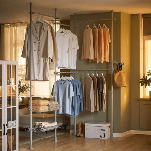 SoBuy Cabide Telescópico Resistente - Roupeiro Aberto Ajustável com Varões e Prateleiras para QuartoVestiário, Cinza, KLS04-II-HG