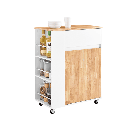 SoBuy Carrito de Cocina con Ruedas - Armario de Cocina con Encimera de Madera de Caucho, 70 x 40 x 90 cm, Blanco, FKW132-WN