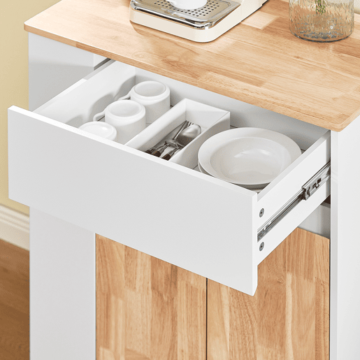 SoBuy Carrito de Cocina con Ruedas - Armario de Cocina con Encimera de Madera de Caucho, 70 x 40 x 90 cm, Blanco, FKW132-WN