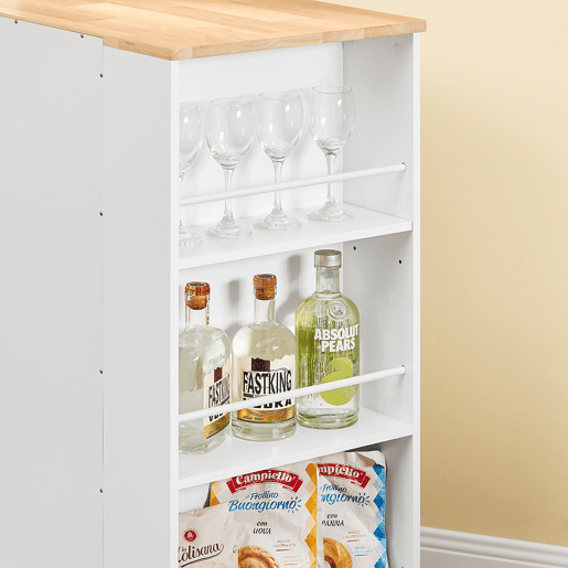 SoBuy Carrito de Cocina con Ruedas - Armario de Cocina con Encimera de Madera de Caucho, 70 x 40 x 90 cm, Blanco, FKW132-WN