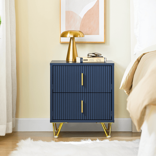 SoBuy Mesa de cabeceira com 2 gavetas, mesa de apoio moderna para quarto e sala, azul, 40 x 40 x 47 cm, FBT115-B