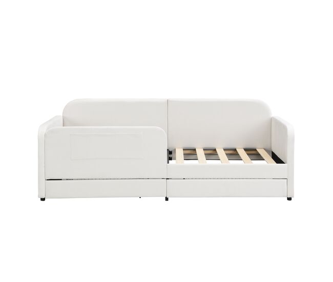 Cama multifuncional 90x200cm - sofá cama con 3 bolsillos, 2 cajones, estructura metálica - blanco