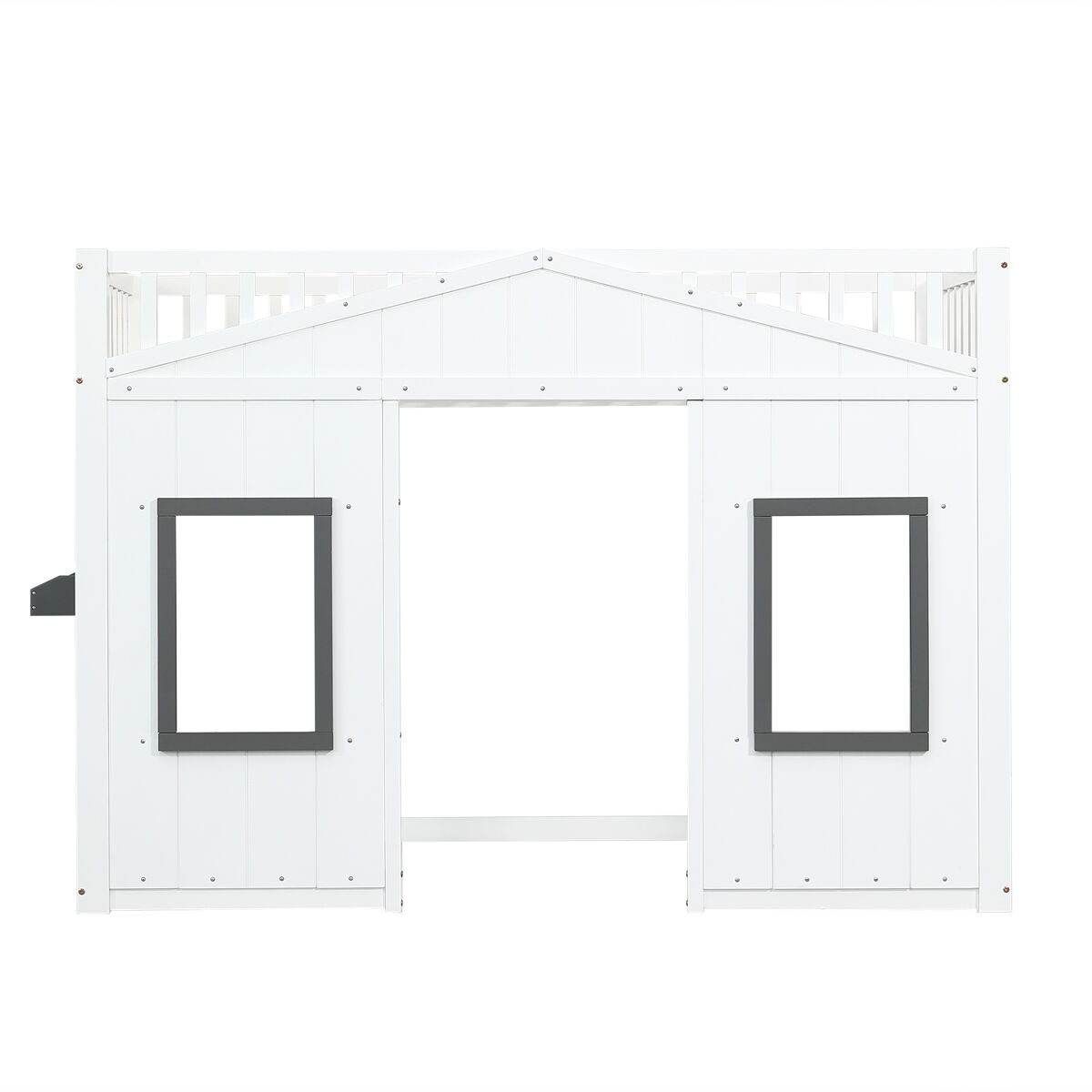 Cama litera 90x200cm - con escalera, protección lateral y ventana - blanca