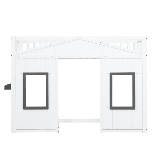 Beliche 90x200 cm - com escada, proteção lateral e janela - branco