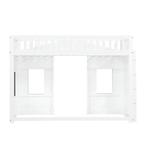 Beliche 90x200 cm - com escada, proteção lateral e janela - branco