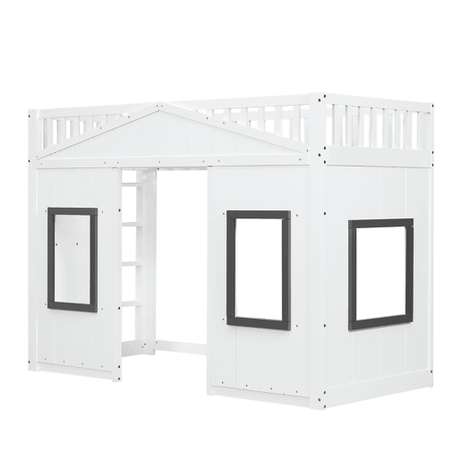 Beliche 90x200 cm - com escada, proteção lateral e janela - branco