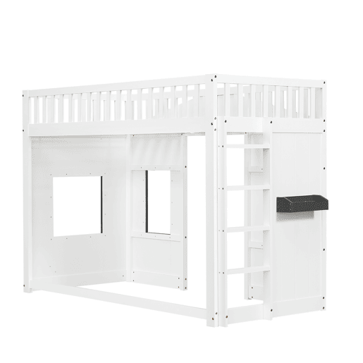 Beliche 90x200 cm - com escada, proteção lateral e janela - branco
