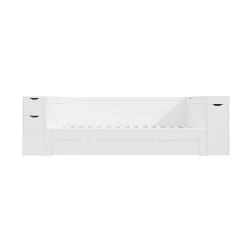 Cama infantil, 90x200 - cama individual multifuncional com gavetas, prateleiras e arrumação, com mesa de cabeceira - branco Cama infantil, 90x200 - cama individual multifuncional com gavetas, prateleiras e arrumação, com mesa de cabeceira - branco