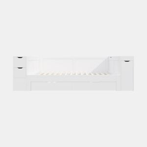 Cama infantil, 90x200 - cama individual multifuncional com gavetas, prateleiras e arrumação, com mesa de cabeceira - branco