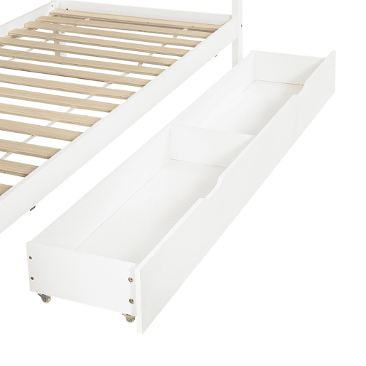 Cama individual 90x200 - Cama infantil com proteção, arrumação com 5 gavetas e rodízios - Branco+Natural