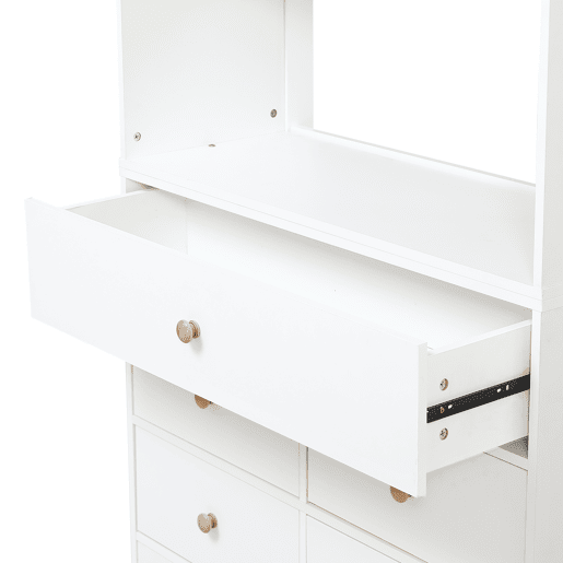 Cama individual 90x200 - Cama infantil com proteção, arrumação com 5 gavetas e rodízios - Branco+Natural