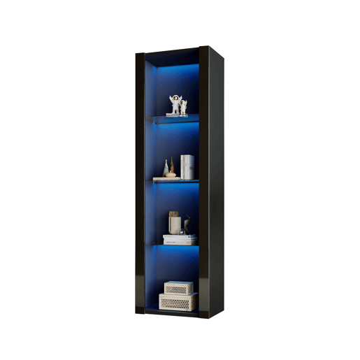 Vitrine preta alta 55×38×166 cm - com iluminação LED, 3 prateleiras de vidro Vitrine preta alta 55×38×166 cm - com iluminação LED, 3 prateleiras de vidro