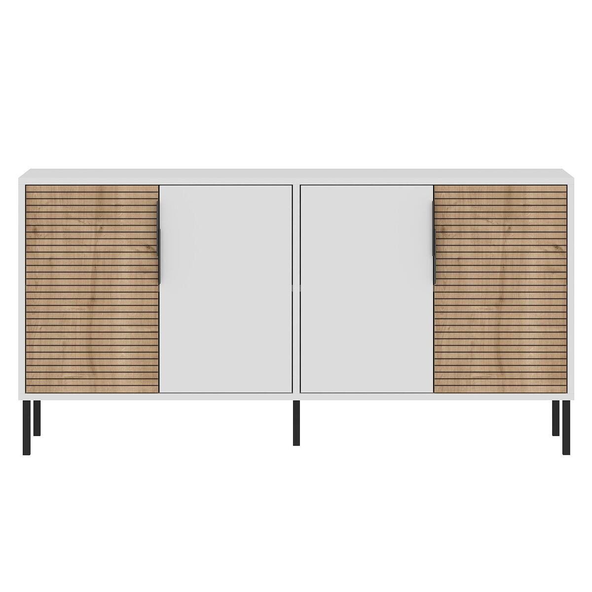 Buffet de 4 puertas decoración blanca y roble zafiro l150 cm - zerra