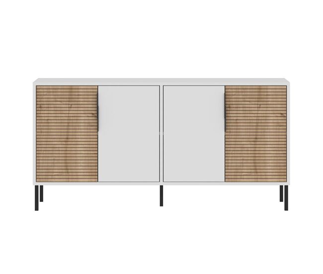 Buffet de 4 puertas decoración blanca y roble zafiro l150 cm - zerra