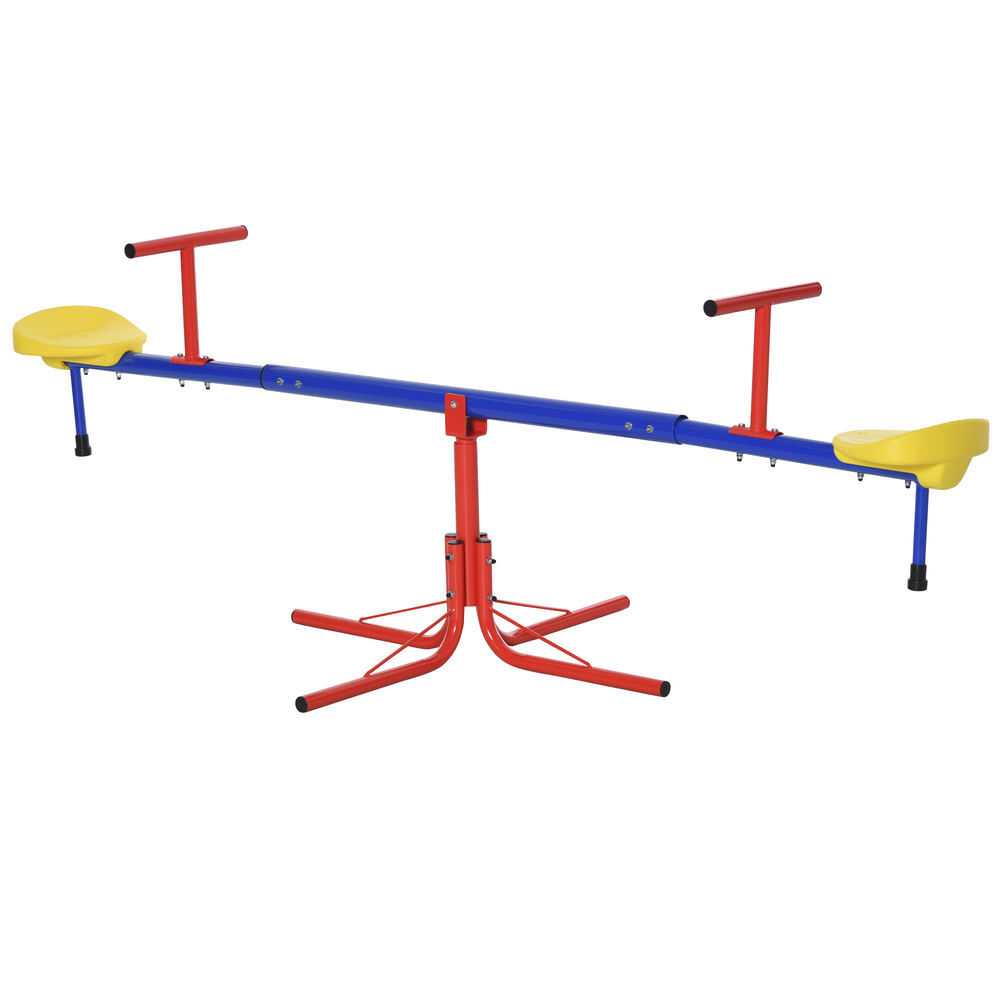 Outsunny balancín giratorio 360 grados para niños +3 años con base de 4 varillas postes de tope y asas fáciles de agarrar patio jardín 184x76x71 cm