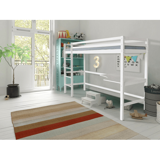 Cama infantil mezanino com secretária u201CAngélau201D 90 x 190 cm - Branco