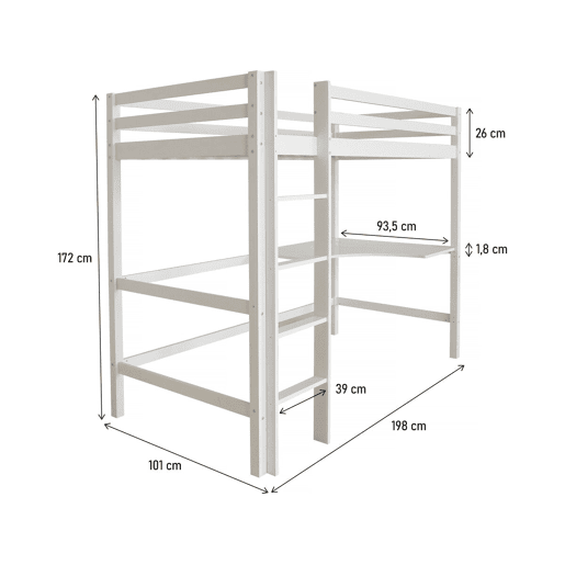 Cama infantil mezanino com secretária u201CAngélau201D 90 x 190 cm - Branco