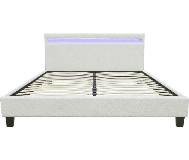 Cama de tela rizada "Maria" con LED 140x190cm - Crema