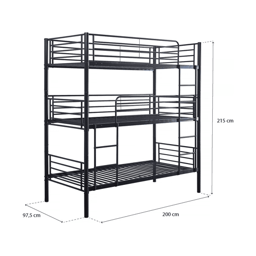 Beliche triplo de metal HAVIN - 90 x 190 cm - Preto