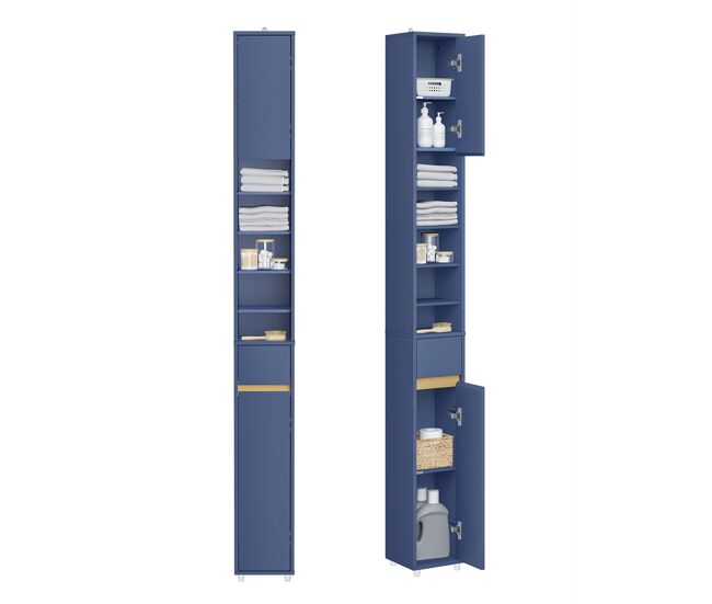 Sobuy mueble estrecho con cajón y estantes ajustables, azul, bzr34-ii-b