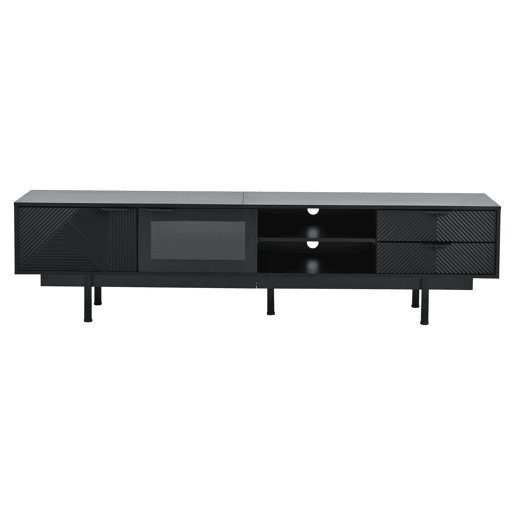 Móvel de TV 200x40x50,5 cm - Lowboard com 2 portas e 2 gavetas, suporte para TV com grande capacidade de armazenamento - Preto Móvel de TV 200x40x50,5 cm - Lowboard com 2 portas e 2 gavetas, suporte para TV com grande capacidade de armazenamento - Preto