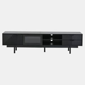 Móvel de TV 200x40x50,5 cm - Lowboard com 2 portas e 2 gavetas, suporte para TV com grande capacidade de armazenamento - Preto