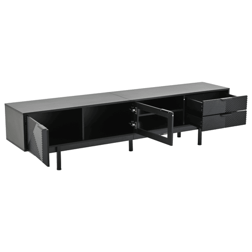 Móvel de TV 200x40x50,5 cm - Lowboard com 2 portas e 2 gavetas, suporte para TV com grande capacidade de armazenamento - Preto Móvel de TV 200x40x50,5 cm - Lowboard com 2 portas e 2 gavetas, suporte para TV com grande capacidade de armazenamento - Preto