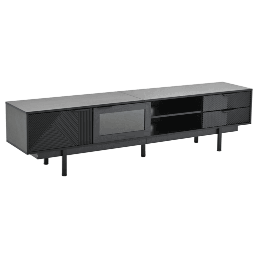 Móvel de TV 200x40x50,5 cm - Lowboard com 2 portas e 2 gavetas, suporte para TV com grande capacidade de armazenamento - Preto Móvel de TV 200x40x50,5 cm - Lowboard com 2 portas e 2 gavetas, suporte para TV com grande capacidade de armazenamento - Preto