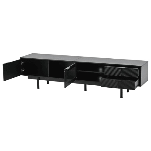 Móvel de TV 200x40x50,5 cm - Lowboard com 2 portas e 2 gavetas, suporte para TV com grande capacidade de armazenamento - Preto Móvel de TV 200x40x50,5 cm - Lowboard com 2 portas e 2 gavetas, suporte para TV com grande capacidade de armazenamento - Preto