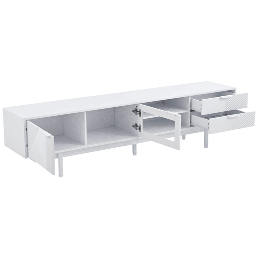 Móvel de TV 200x40x50,5 cm - Lowboard com 2 portas e 2 gavetas, suporte para TV com grande capacidade de armazenamento - Branco Móvel de TV 200x40x50,5 cm - Lowboard com 2 portas e 2 gavetas, suporte para TV com grande capacidade de armazenamento - Branco