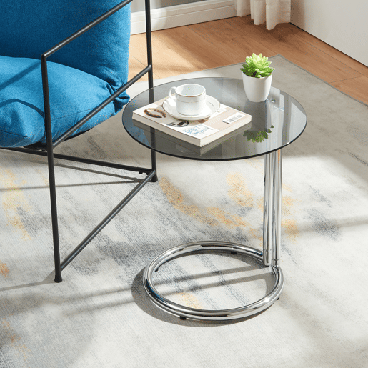 Mesa de apoio Ylivieska redondo vidro metal 46xØ45 cm cromadavidro cinzento en.casa