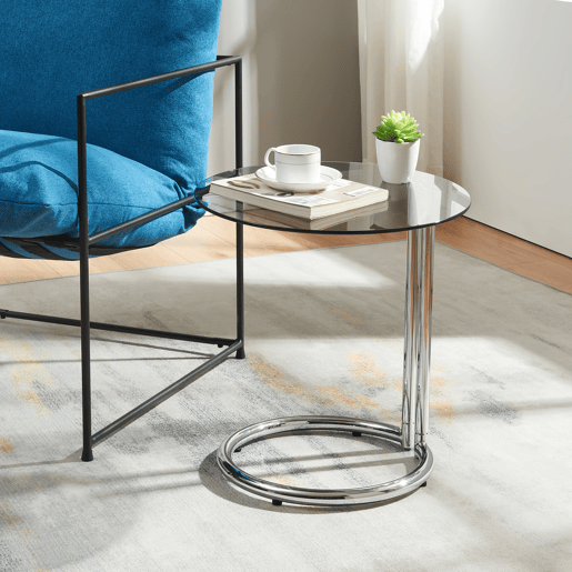Mesa de apoio Ylivieska redondo vidro metal 46xØ45 cm cromadavidro cinzento en.casa