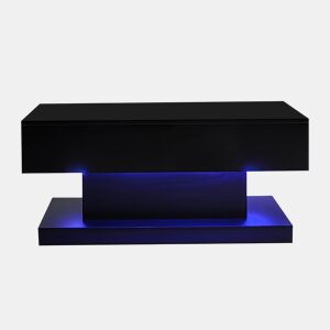 Mesa de centro LED 100x50x45 cm - Mesa elevável com design deslizante lateral, elevação hidráulica e arrumação - Preta