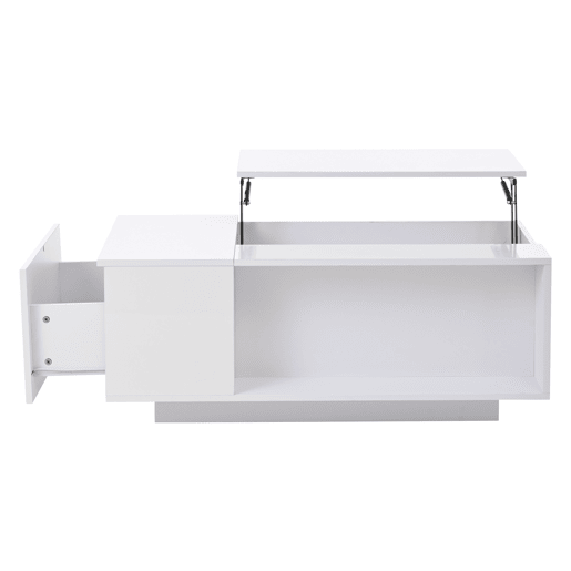 Mesa de centro 100x50x40 cm - Mesa de café ajustável com arrumação oculta, mesa auxiliar com luz LED, mesa de sala com gaveta - Branca