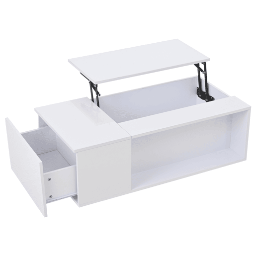 Mesa de centro 100x50x40 cm - Mesa de café ajustável com arrumação oculta, mesa auxiliar com luz LED, mesa de sala com gaveta - Branca