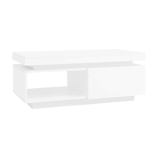 Mesa de centro moderna de alto brilho 100x50x40,3 cm - Mesa elegante com iluminação LED, gaveta e capacidade de carga de 50 kg
