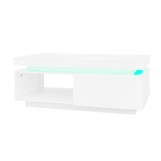 Mesa de centro moderna de alto brilho 100x50x40,3 cm - Mesa elegante com iluminação LED, gaveta e capacidade de carga de 50 kg